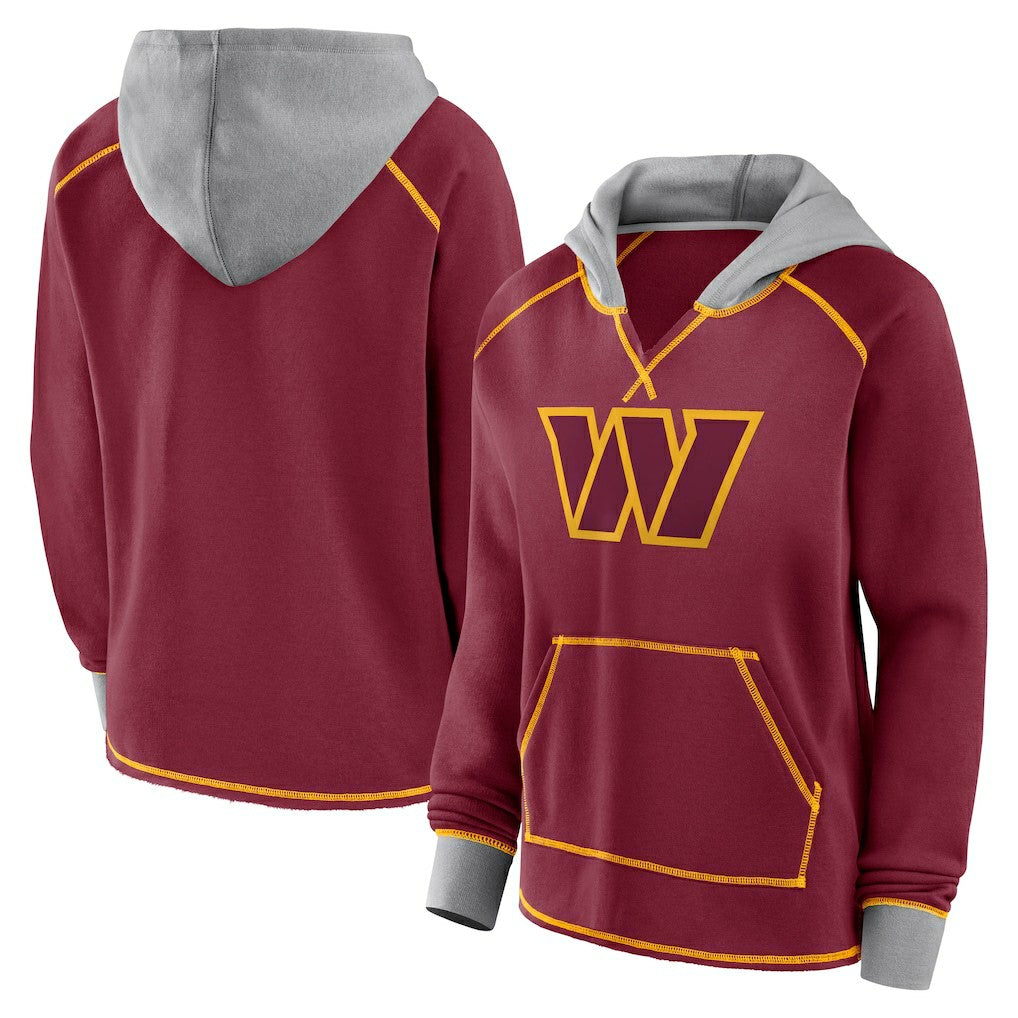 Washington Commanders Logo Athletic Women's Boom Fleece Pullover V-Neck Hoodie | NFL Discount