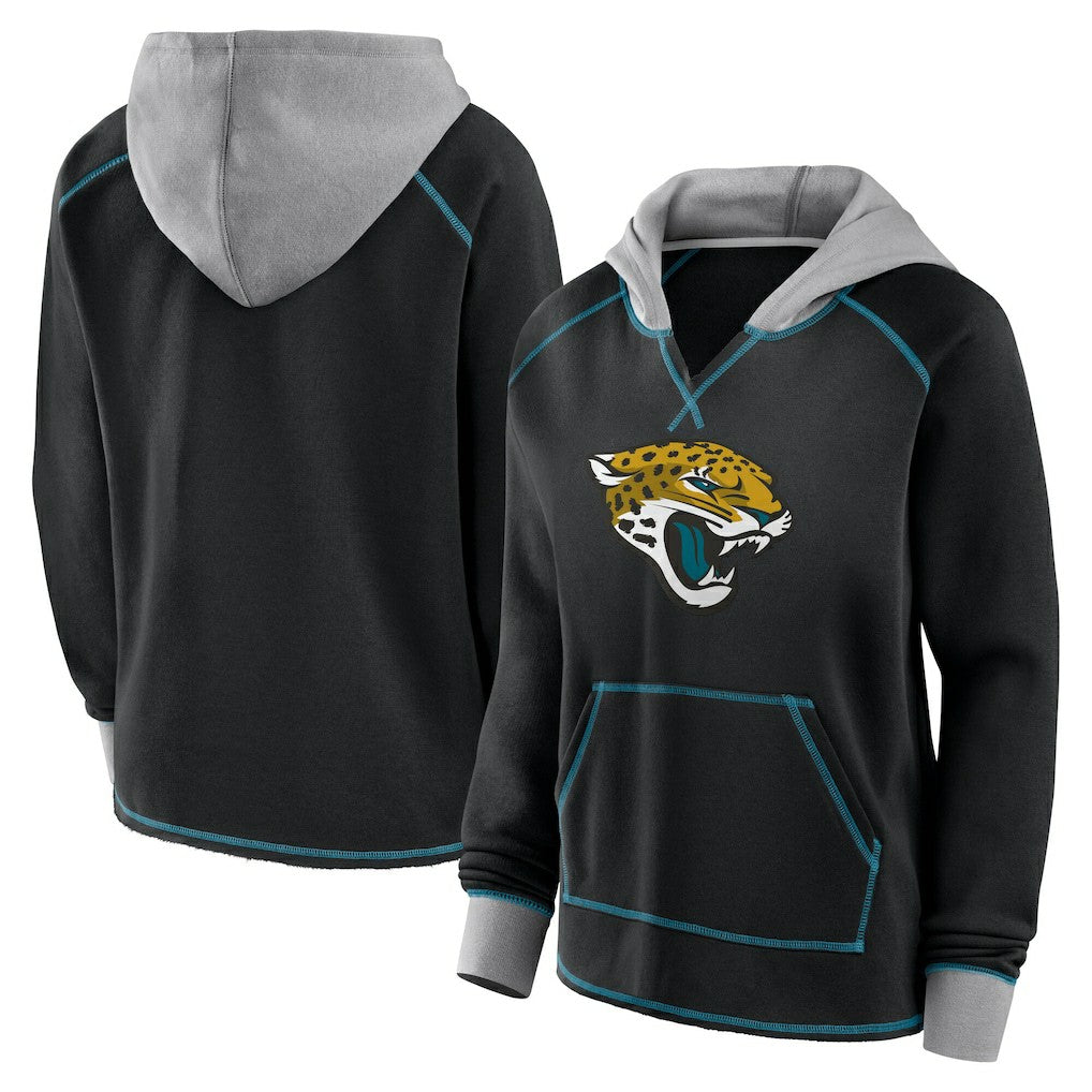 Jacksonville Jaguars Logo Athletic Women's Boom Fleece Pullover V-Neck Hoodie | NFL Online