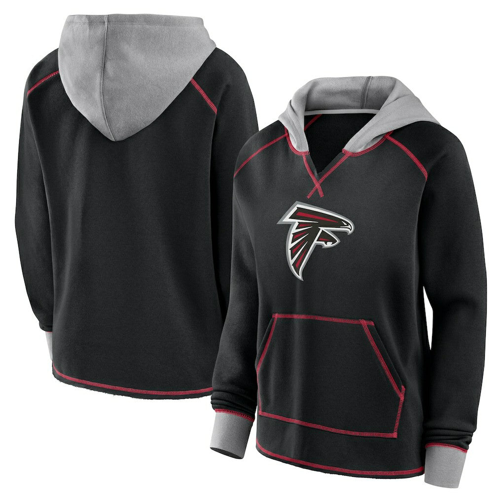 Atlanta Falcons Logo Athletic Women's Boom Fleece Pullover V-Neck Hoodie | NFL Discount