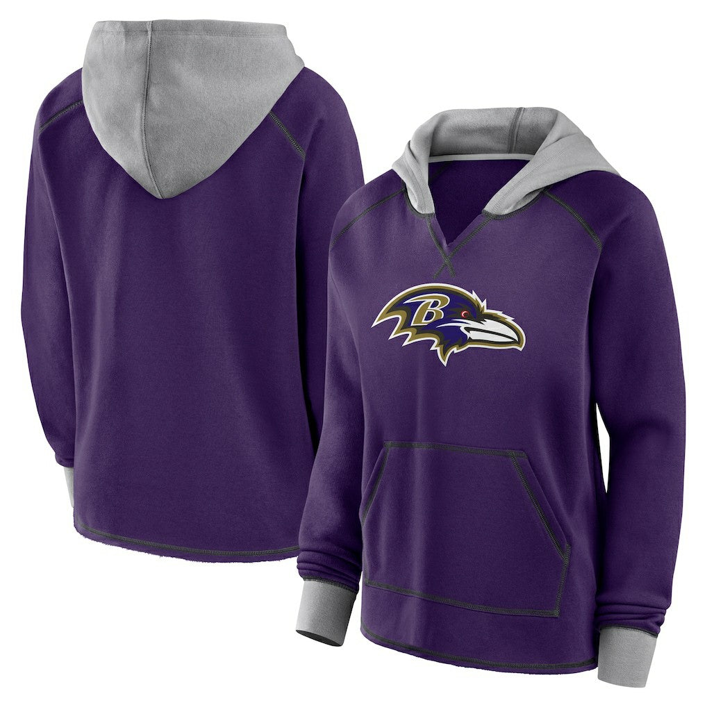 Baltimore Ravens Logo Athletic Women's Boom Fleece Pullover V-Neck Hoodie | NFL Outlet