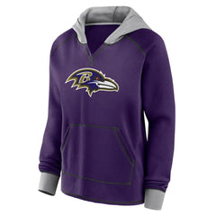 Baltimore Ravens Logo Athletic Women's Boom Fleece Pullover V-Neck Hoodie | NFL Outlet