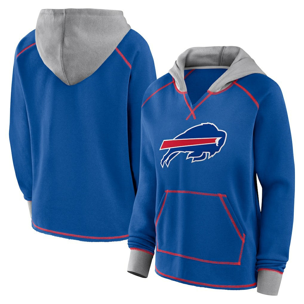 Buffalo Bills Logo Athletic Women's Boom Fleece Pullover V-Neck Hoodie | NFL Outlet