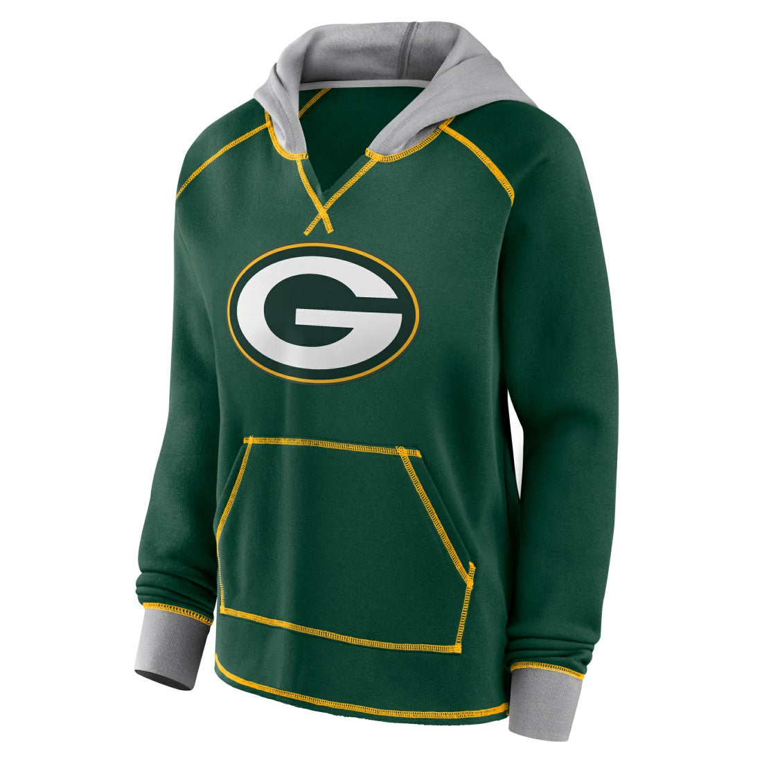 Green Bay Packers Logo Athletic Women's Boom Fleece Pullover V-Neck Hoodie | NFL US