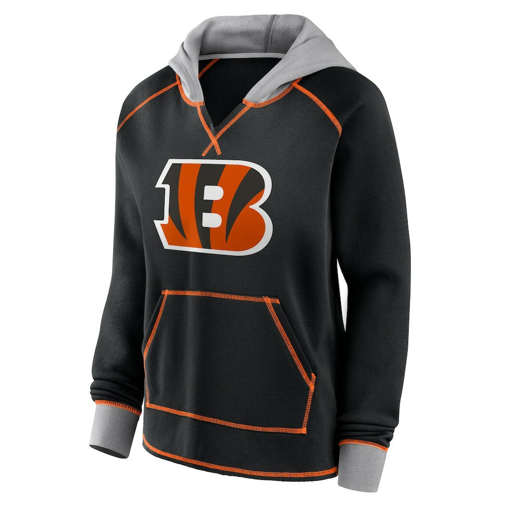 Cincinnati Bengals Logo Athletic Women's Boom Fleece Pullover V-Neck Hoodie | NFL Hot