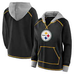 Pittsburgh Steelers Logo Athletic Women's Boom Fleece Pullover V-Neck Hoodie | NFL Hot
