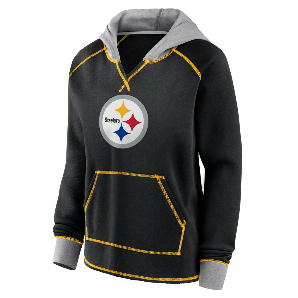 Pittsburgh Steelers Logo Athletic Women's Boom Fleece Pullover V-Neck Hoodie | NFL Hot