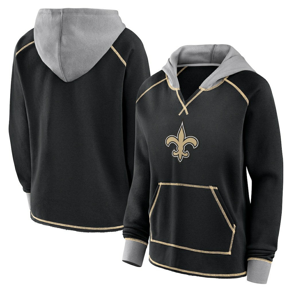 New Orleans Saints Logo Athletic Women's Boom Fleece Pullover V-Neck Hoodie | NFL Outlet