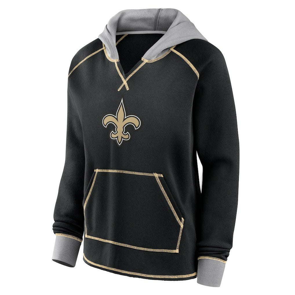 New Orleans Saints Logo Athletic Women's Boom Fleece Pullover V-Neck Hoodie | NFL Outlet