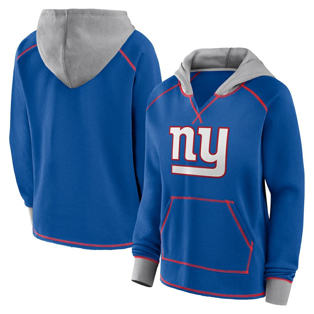 New York Giants Logo Athletic Women's Boom Fleece Pullover V-Neck Hoodie | NFL US