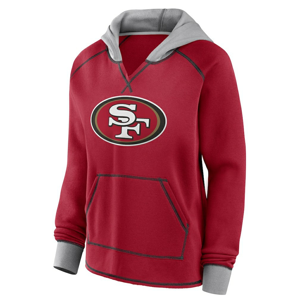 San Francisco 49ers Logo Athletic Women's Boom Fleece Pullover V-Neck Hoodie | NFL On sale