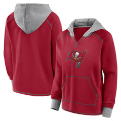 Tampa Bay Buccaneers Logo Athletic Women's Boom Fleece Pullover V-Neck Hoodie | NFL Discount