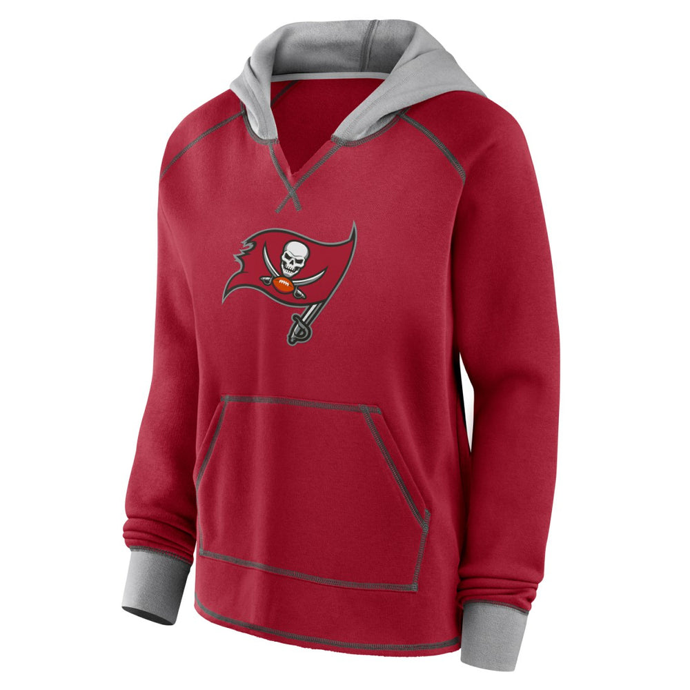 Tampa Bay Buccaneers Logo Athletic Women's Boom Fleece Pullover V-Neck Hoodie | NFL Discount