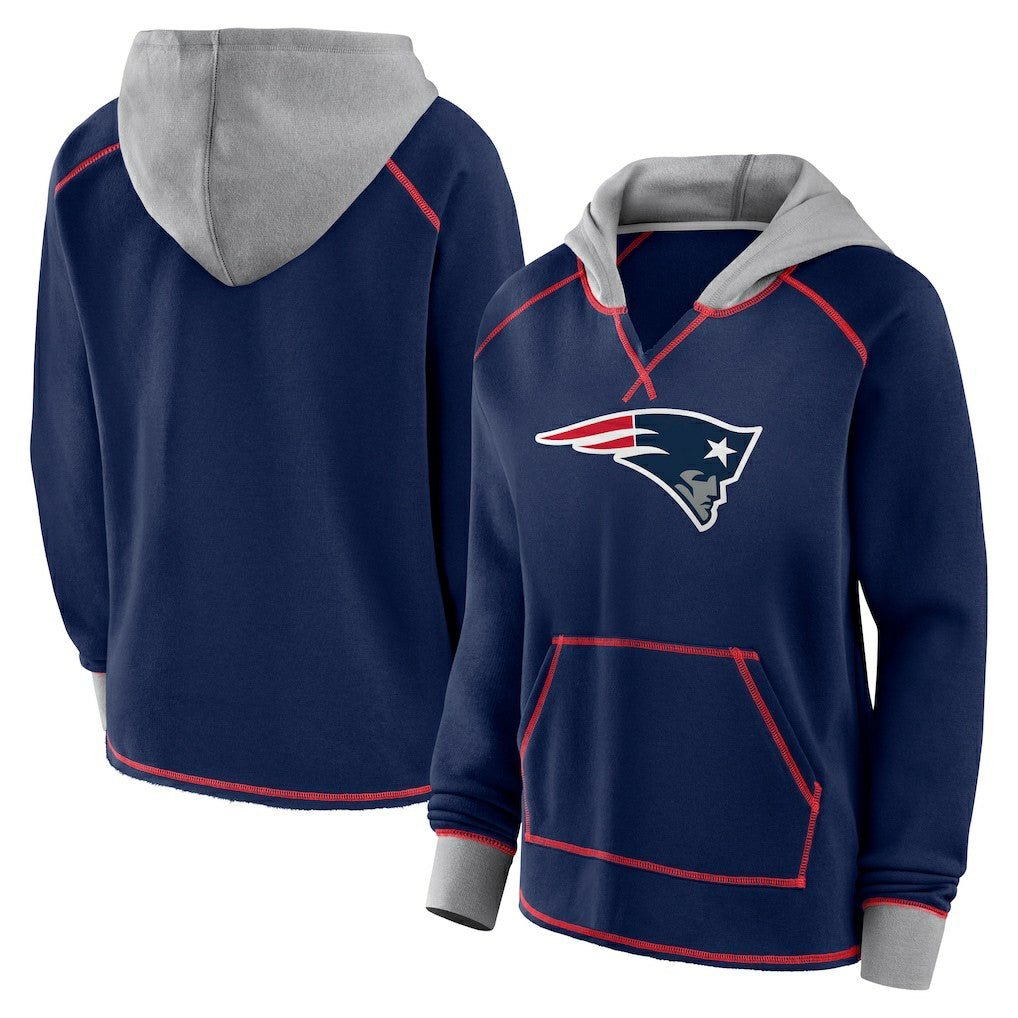 New England Patriots Logo Athletic Women's Boom Fleece Pullover V-Neck Hoodie | NFL Outlet