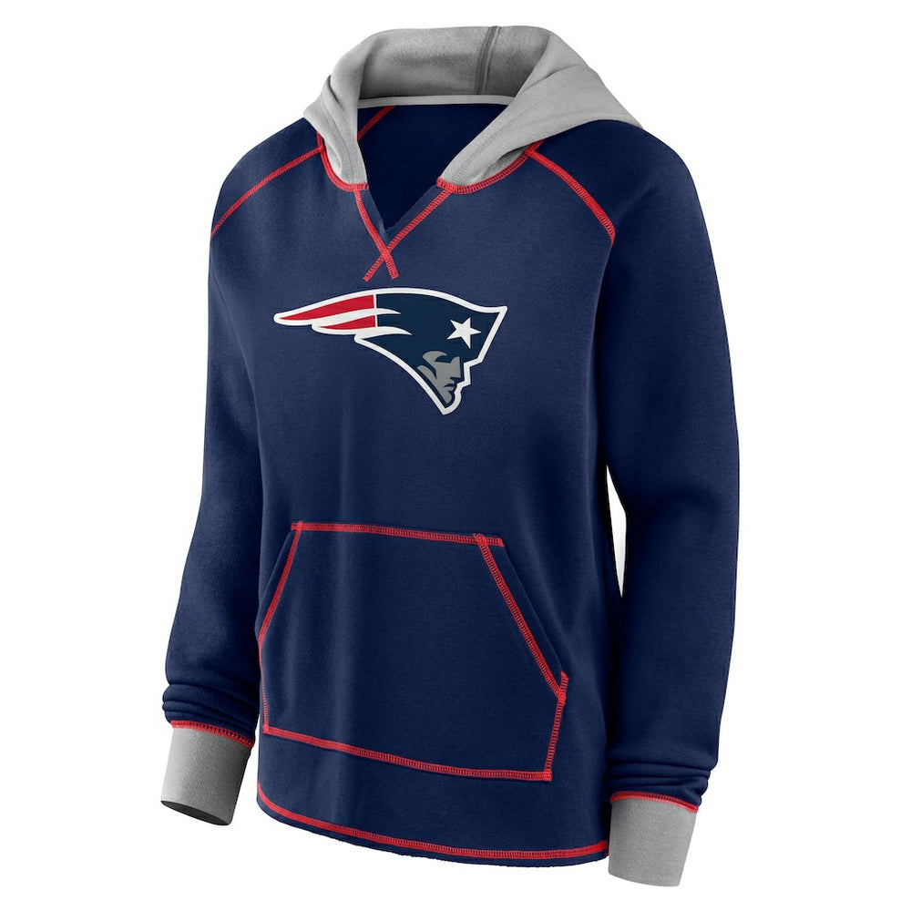 New England Patriots Logo Athletic Women's Boom Fleece Pullover V-Neck Hoodie | NFL Outlet