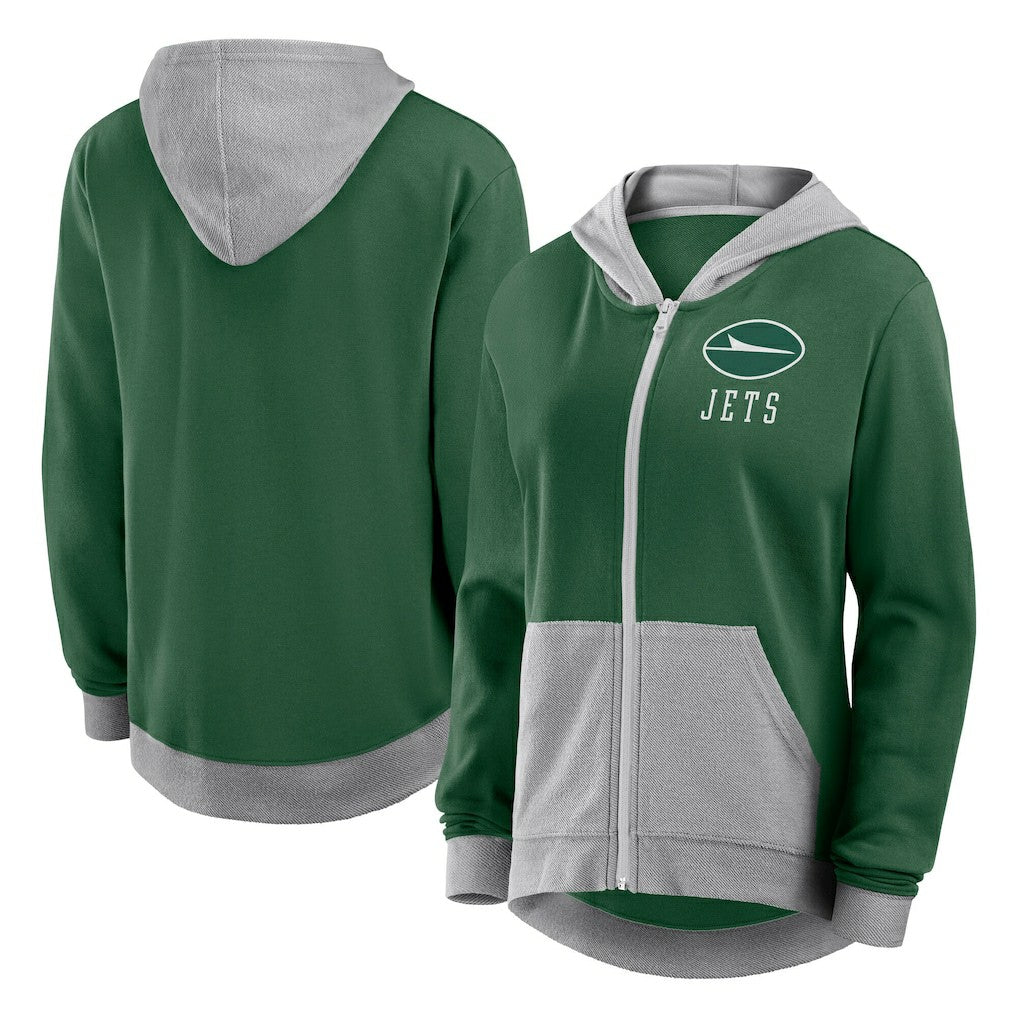 New York Jets Logo Athletic Women's Hit It French Terry Full-Zip Hoodie | NFL Outlet