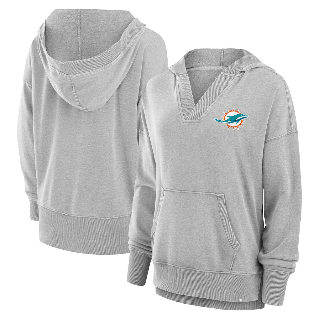 Miami Dolphins Women's Initiative Snow Wash French Terry V-Neck Pullover Hoodie | NFL Sale