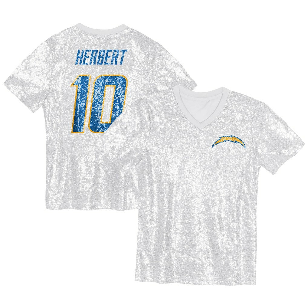 Los Angeles Chargers Justin Herbert  Girls Youth Sequin V-Neck Fashion Jersey | NFL New