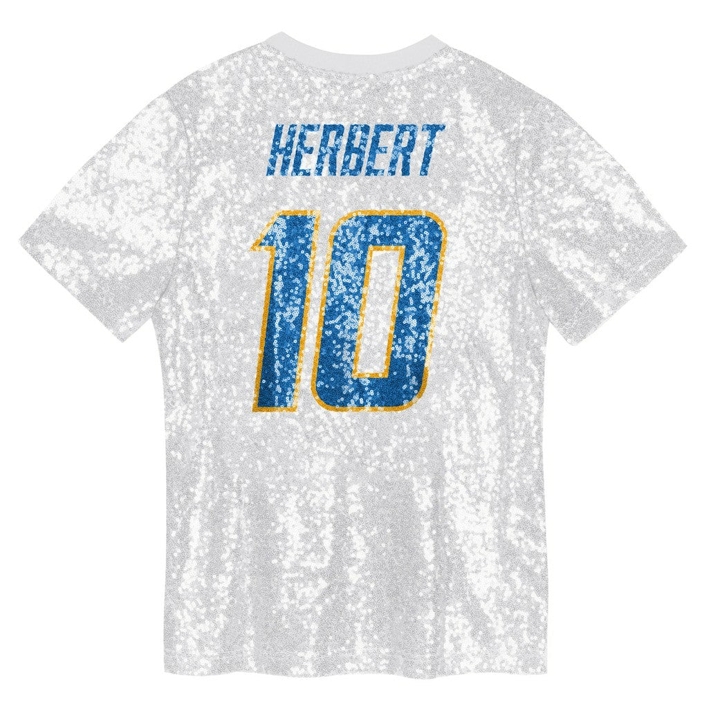 Los Angeles Chargers Justin Herbert  Girls Youth Sequin V-Neck Fashion Jersey | NFL New