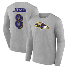 Baltimore Ravens Lamar Jackson  Icon Player Name & Number Long Sleeve T-Shirt | NFL Discount