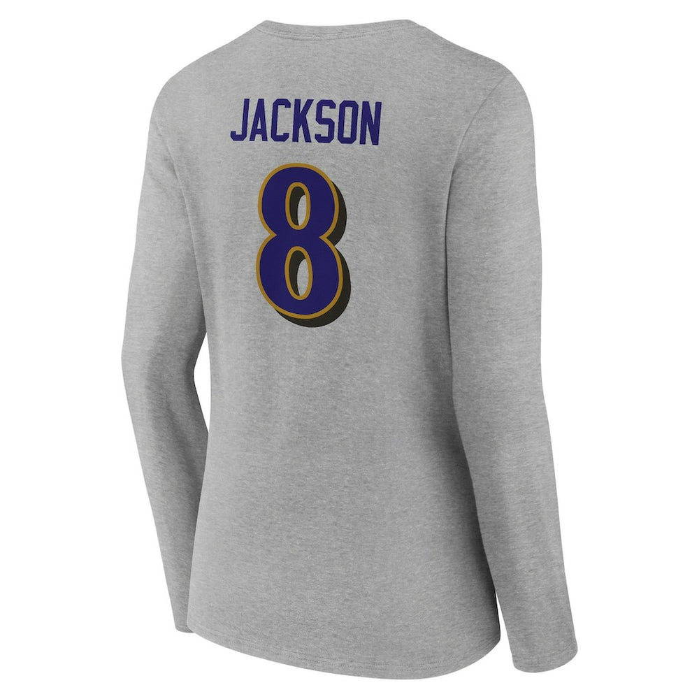 Baltimore Ravens Lamar Jackson  Women's Icon Player Name & Number Long Sleeve V-Neck T-Shirt | NFL On sale