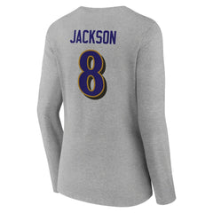 Baltimore Ravens Lamar Jackson  Women's Icon Player Name & Number Long Sleeve V-Neck T-Shirt | NFL On sale