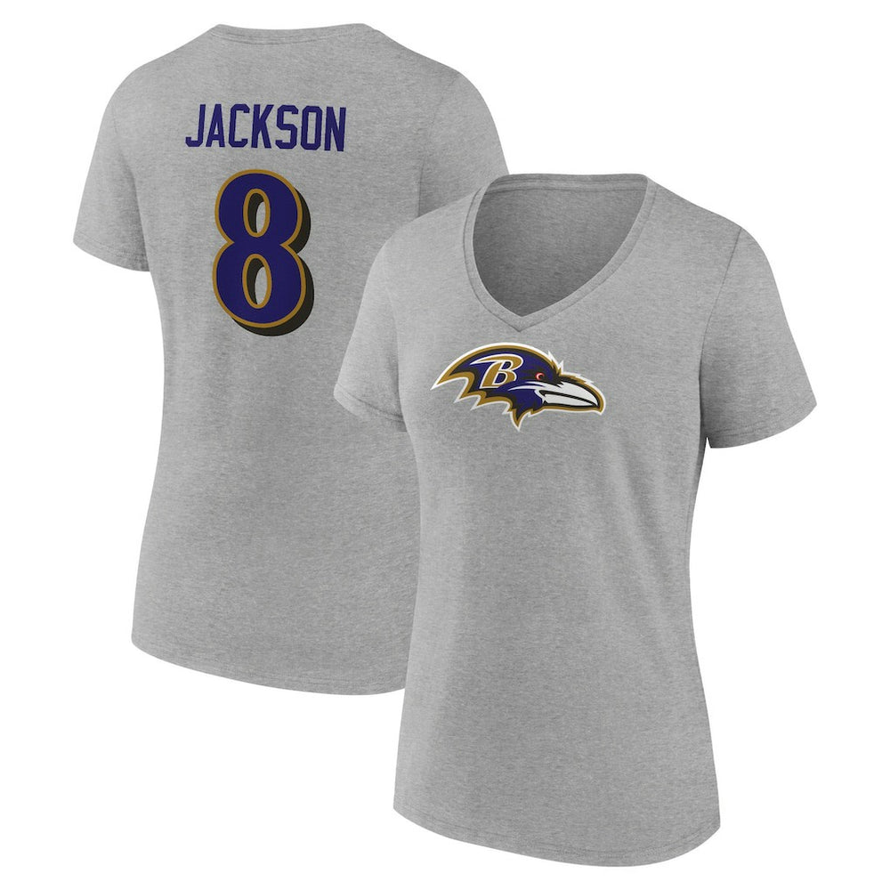 Baltimore Ravens Lamar Jackson  Women's Icon Player Name & Number V-Neck T-Shirt | NFL Near me
