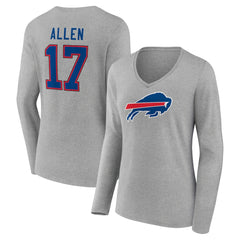 Buffalo Bills Josh Allen  Women's Icon Player Name & Number Long Sleeve V-Neck T-Shirt | NFL Near me