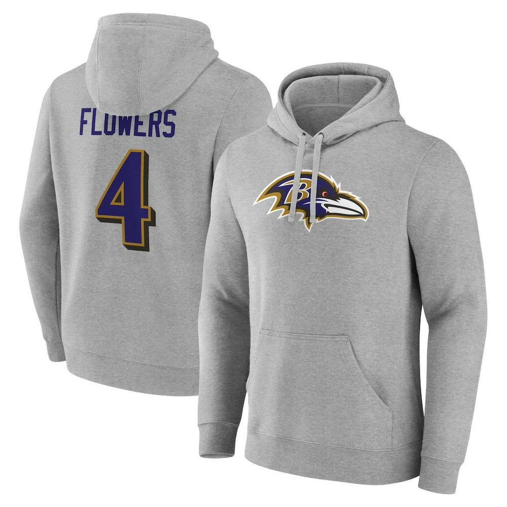 Baltimore Ravens Zay Flowers  Icon Player Name & Number Pullover Hoodie | NFL Outlet