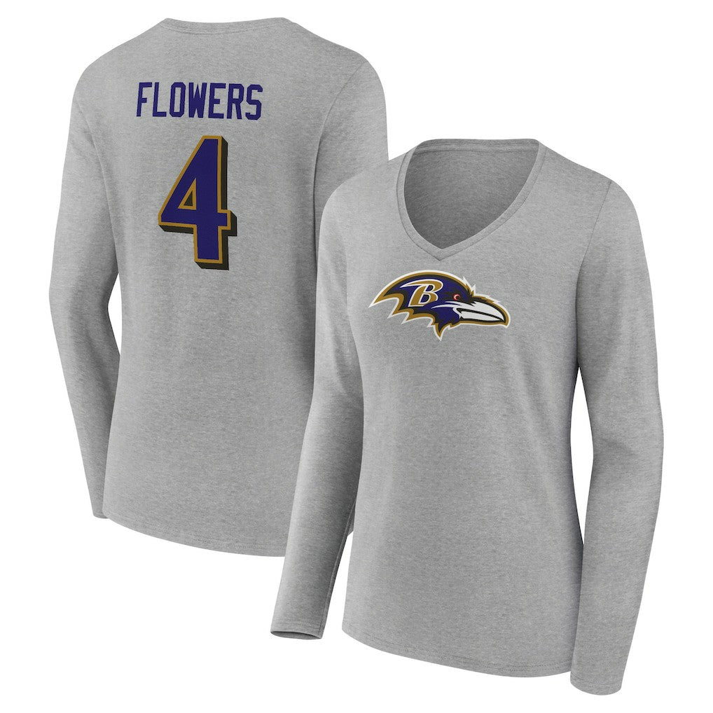 Baltimore Ravens Zay Flowers  Women's Icon Player Name & Number Long Sleeve V-Neck T-Shirt | NFL On sale