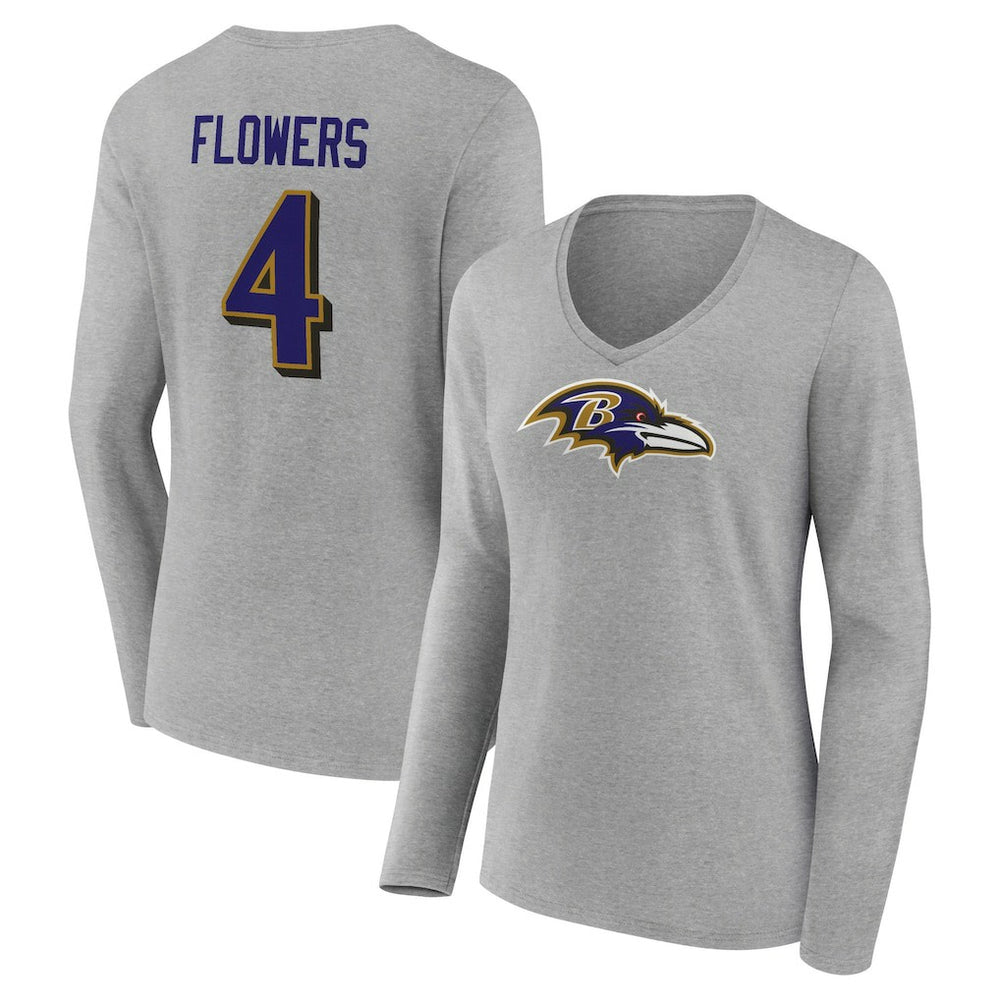 Baltimore Ravens Zay Flowers  Women's Icon Player Name & Number Long Sleeve V-Neck T-Shirt | NFL On sale