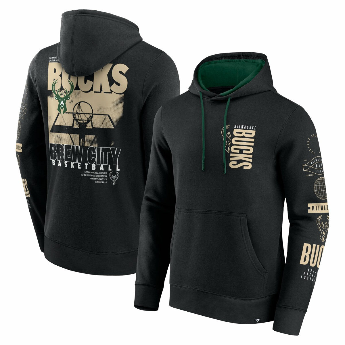 Black Milwaukee Bucks Game Time Crossover Pullover Hoodie | NBA
