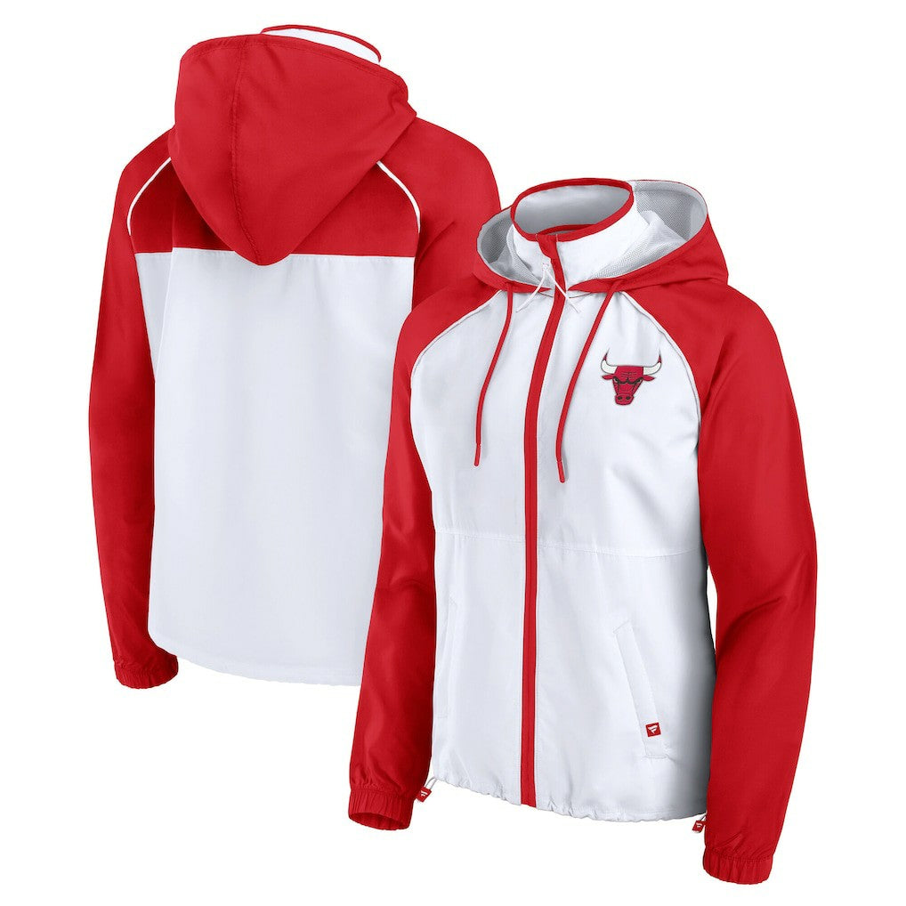 White/Red Chicago Bulls Women's Anorak Raglan Full-Zip Hoodie Jacket | NBA