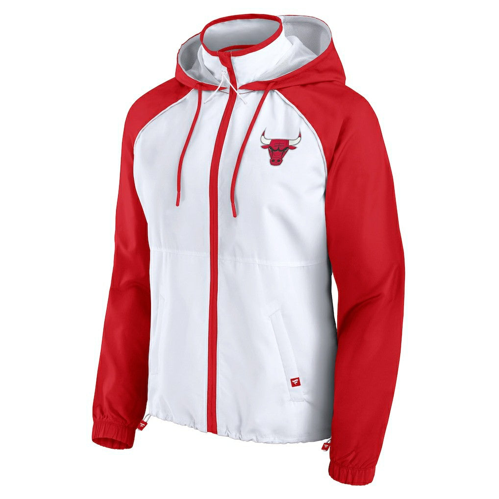 White/Red Chicago Bulls Women's Anorak Raglan Full-Zip Hoodie Jacket | NBA