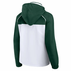 White/Hunter Green Milwaukee Bucks Women's Anorak Raglan Full-Zip Hoodie Jacket | NBA