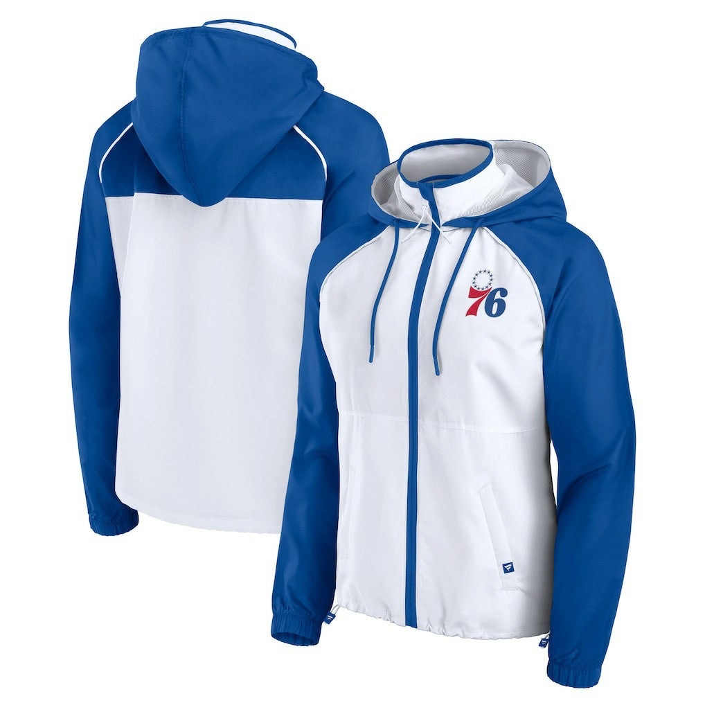 White/Royal Philadelphia 76ers Women's Anorak Raglan Full-Zip Hoodie Jacket | NBA
