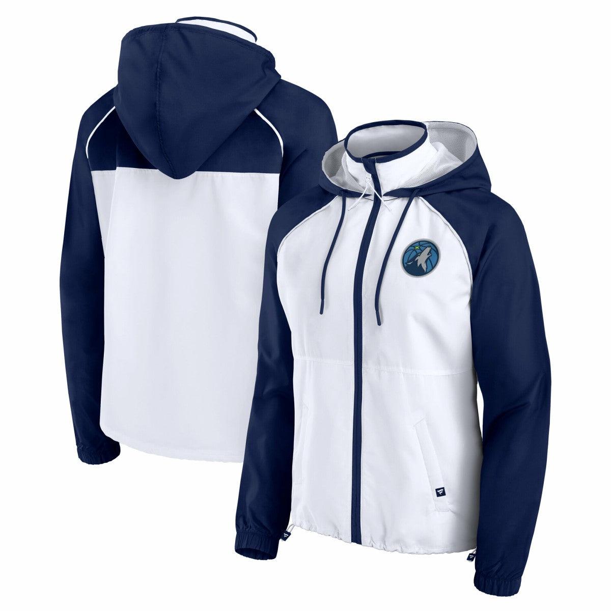 White/Navy Minnesota Timberwolves Women's Anorak Raglan Full-Zip Hoodie Jacket | NBA