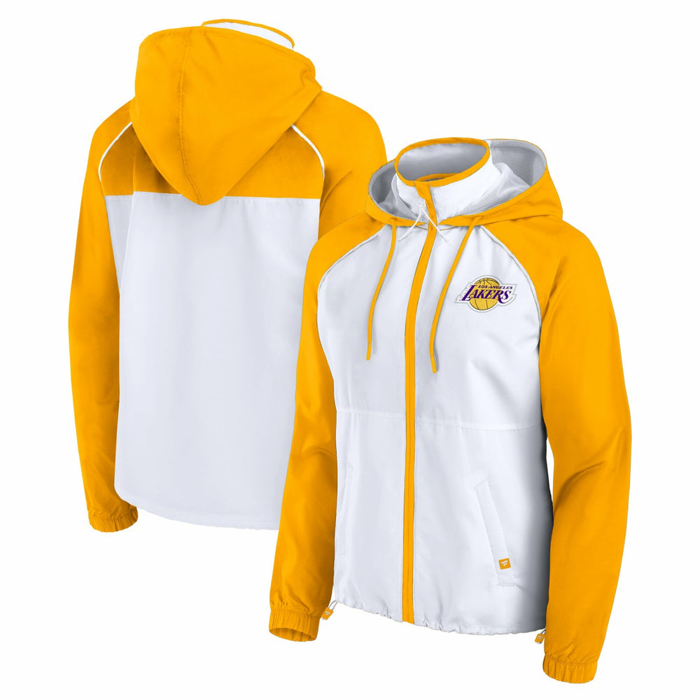 White/Gold Los Angeles Lakers Women's Anorak Raglan Full-Zip Hoodie Jacket | NBA