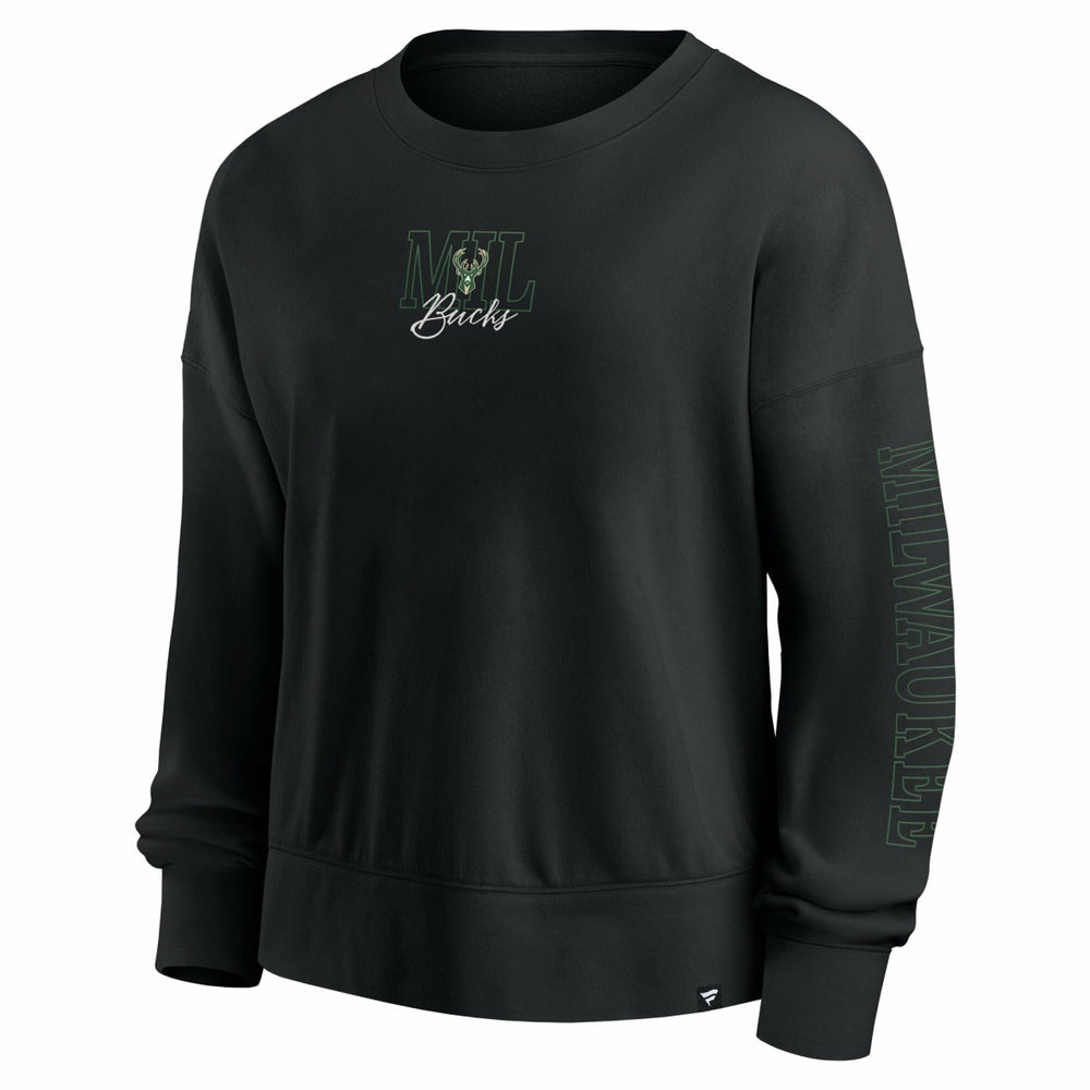 Black Milwaukee Bucks Women's Oversized Game Day Pullover Sweatshirt | NBA