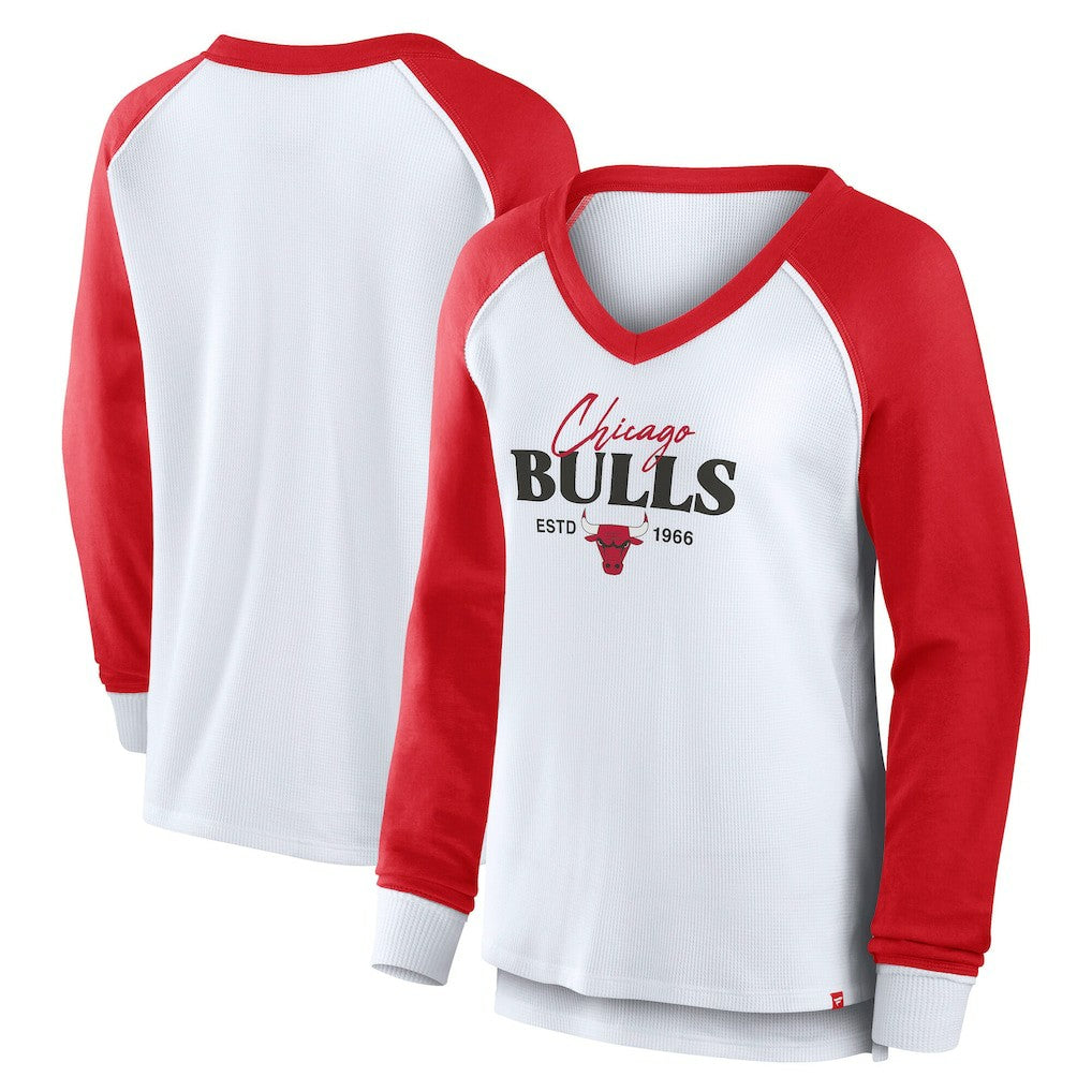 White Chicago Bulls Women's Open Lane Waffle Long Sleeve V-Neck T-Shirt sale | NBA