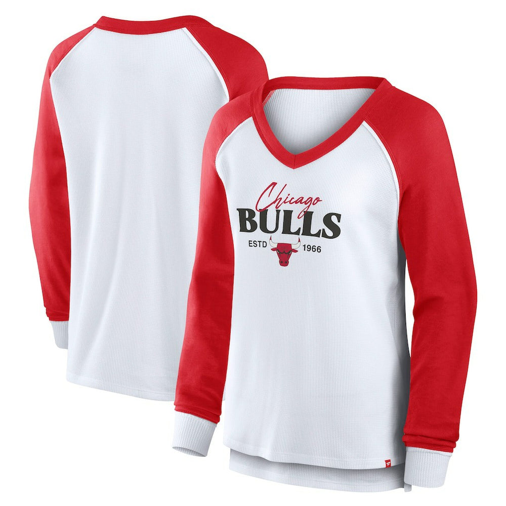 White Chicago Bulls Women's Open Lane Waffle Long Sleeve V-Neck T-Shirt sale | NBA
