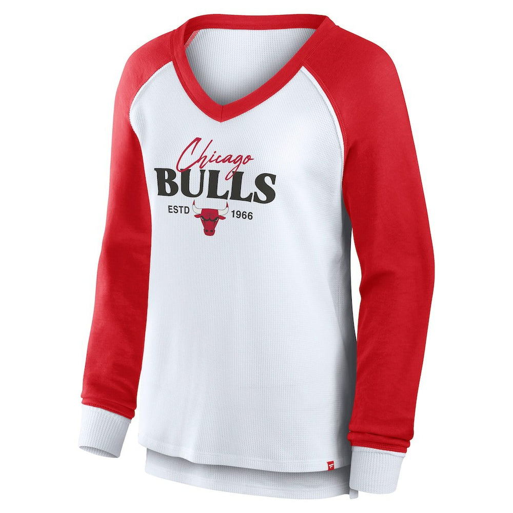 White Chicago Bulls Women's Open Lane Waffle Long Sleeve V-Neck T-Shirt sale | NBA