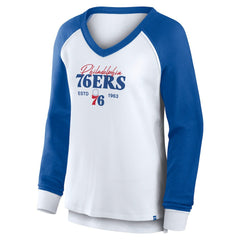 White Philadelphia 76ers Women's Open Lane Waffle Long Sleeve V-Neck T-Shirt | NBA