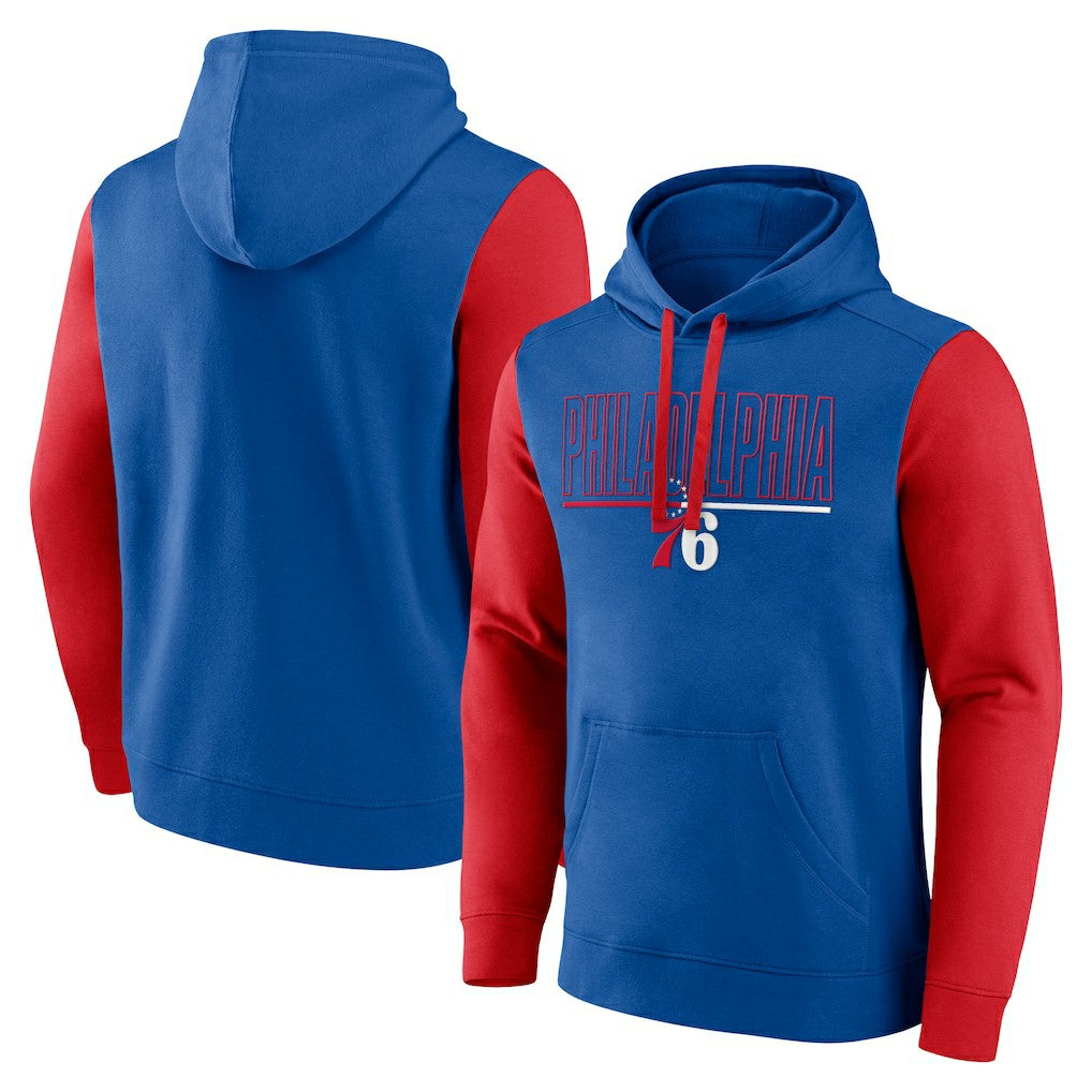 Royal Philadelphia 76ers Logo Athletic Outline Colorblock Pullover Hoodie | NBA