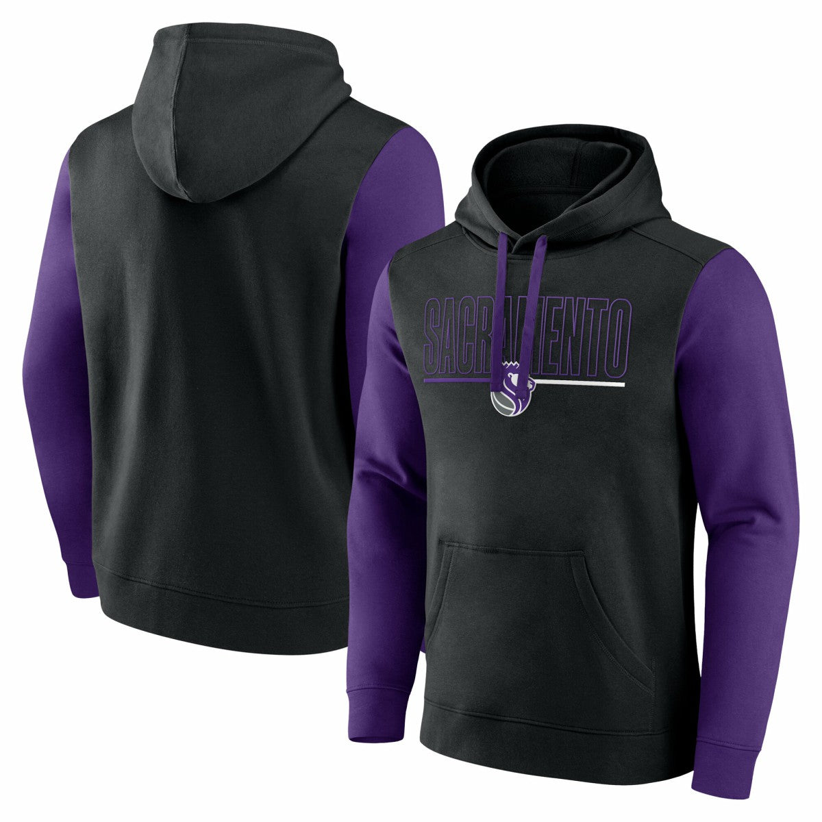Black Sacramento Kings Logo Athletic Outline Colorblock Pullover Hoodie | NBA