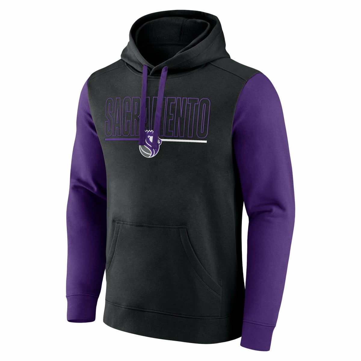 Black Sacramento Kings Logo Athletic Outline Colorblock Pullover Hoodie | NBA