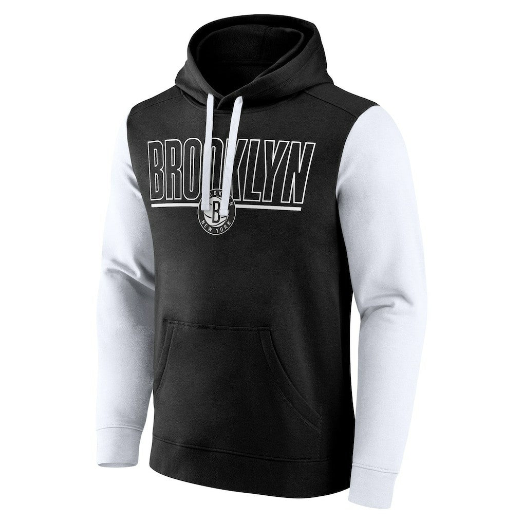 Black Brooklyn Nets Logo Athletic Outline Colorblock Pullover Hoodie | NBA