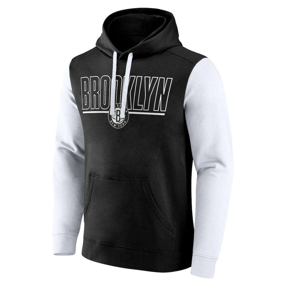 Black Brooklyn Nets Logo Athletic Outline Colorblock Pullover Hoodie | NBA