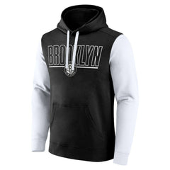 Black Brooklyn Nets Logo Athletic Outline Colorblock Pullover Hoodie | NBA