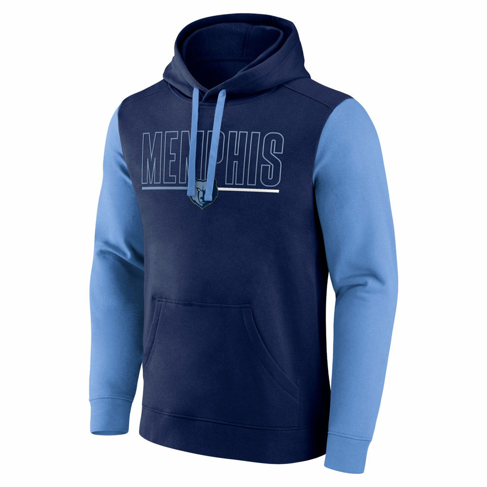 Navy Memphis Grizzlies Logo Athletic Outline Colorblock Pullover Hoodie | NBA