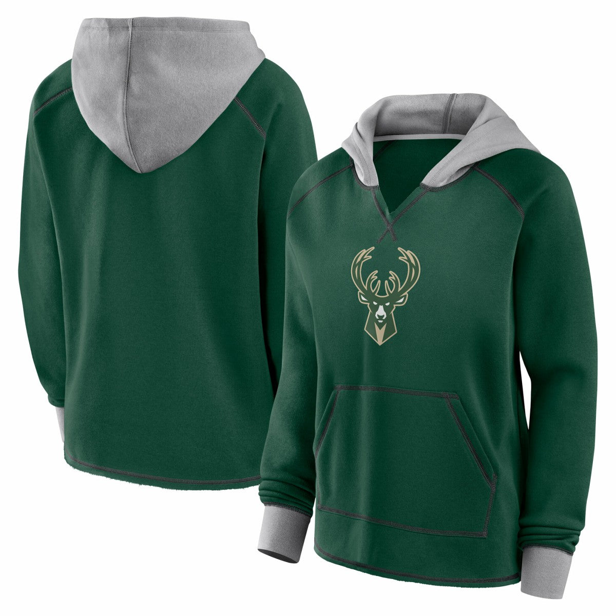 Hunter Green Milwaukee Bucks Logo Athletic Women's Boom Pullover Hoodie | NBA